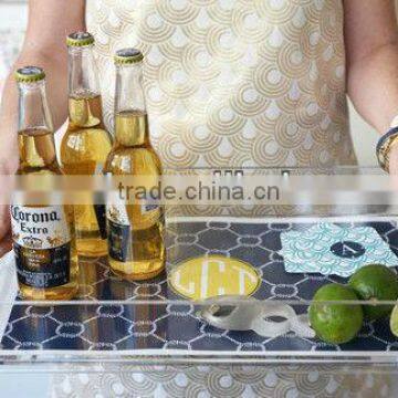 2013 clear square acrylic bottle service trays with insert paper