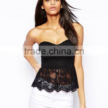 Bandeau Top in Lace with Godet Hem