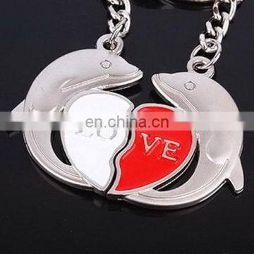 Fashion New Red/White Enamel Love Heart Dolphin Lovers Keychain Couple Valentine's Day Gift