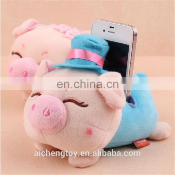 plush pig shaped mobile phone holder for desk