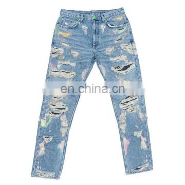 Diznew OEM Denim Baggy Pants Distressed Streetwear Ripped Embroidered Mens Jeans
