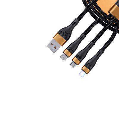 2021 6A 66w data cable 3 in 1 usb cable in super fast charger cable for iPhone/HUAWEI/Xiaomi