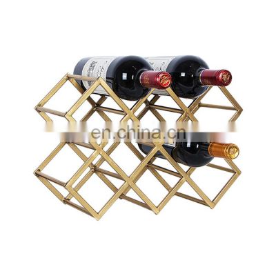 Diamond Shape Golden Metal Wine Rack