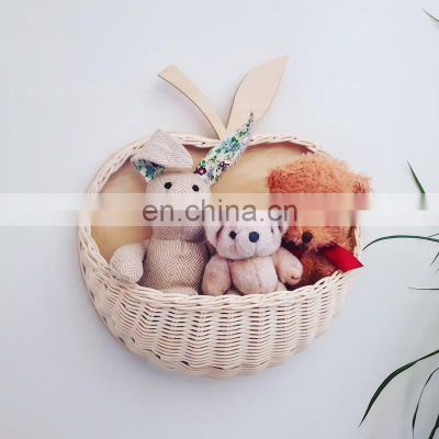 Handwoven Apple shaped Rattan Wall Basket Toy Storage For Kid's room