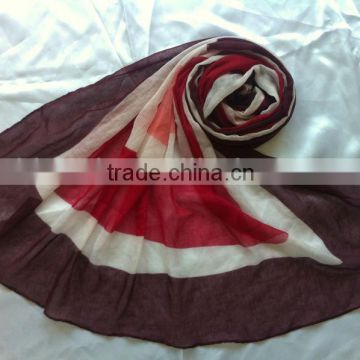 Screen printing scarf in wine color red stripes patterm