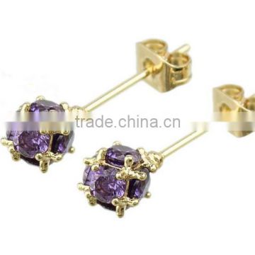 Latest Fashion Design Purple Fake Diamond Ball Stud Earrings