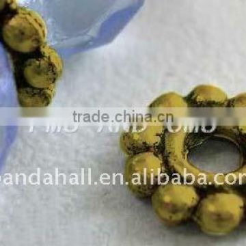 Tibetan Style Beads, Lead Free & Nickel Free, Snowflake, Antique Golden Color, about 6.5mm, hole: about 2mm(AB145-NFG)