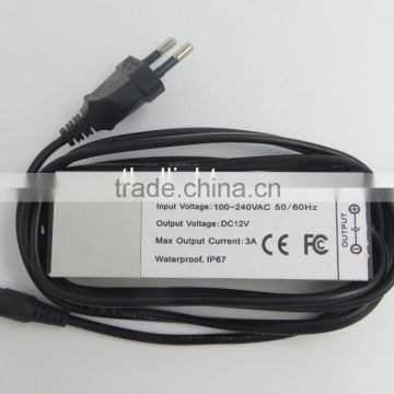 led power supply 12V 3A 36W led waterproof power supply IP67 12v driver power adapter high quality 2 years warranty
