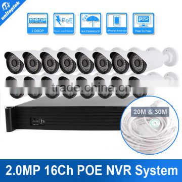 Camera Security System 2MP Bullet IP Camera Video 16ch PoE NVR Recorder System Kit 16 CH PoE NVR,Support Max to 16TB                        
                                                Quality Choice