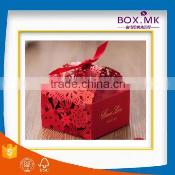 Customized Unique Promotional High Quality Luxury Red Ribbon Laser Cut Wedding Favor Box