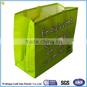 customized pp woven shopping bag green color printed logo reuseable laminated supermarket bags