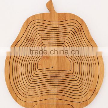 Eco-friendly Greens Pear Shape Bamboo Wooden Folding Collapsible Fruit and Heated Bread Basket