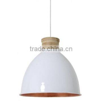 Shade Hanging Lamp / White Pendant Light / Metal Wood Ceiling Light