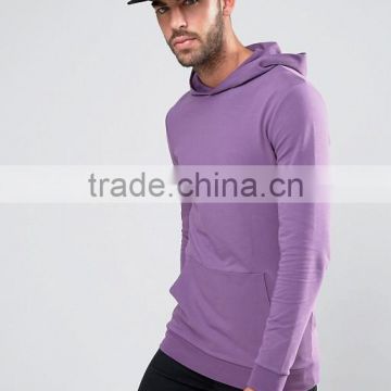 Custom Long Sleeve Longline Purple Men's 96% Cotton 4% Elastane Soft Jersey Skinny Fit Casual Plain Without Hood Hoodies