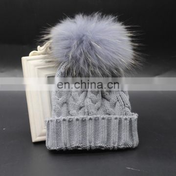 Wholesale handmade custom winter knitted beanies with fur ball baby crochet hat