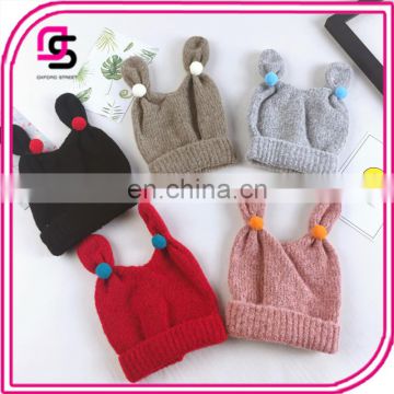 Children knitted hat, rabbit ear with small ball knitted cap cute fashion baby hats