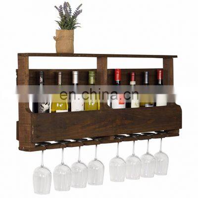 The Original Wine Rack Handmade Reclaimed Wood, Wall Mounted, 8 Bottle 8 Long Stem Glass Holder & Shelf