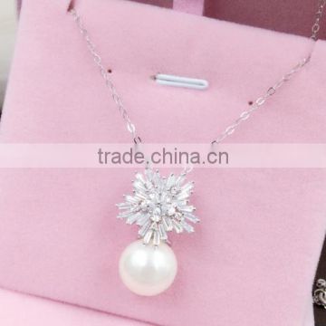 latest siver 925 popular cz pearl necklace for ladies