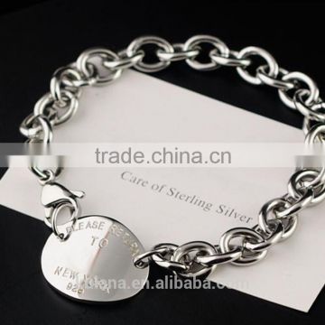 Wholesale stainless steel silver charm bracelet dog tag Bracelet with Lobster clasp 9312