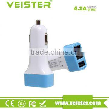 2016 Veister brand hotsale universal high quality 3 port usb car charger 5v 4.2a A fast charging