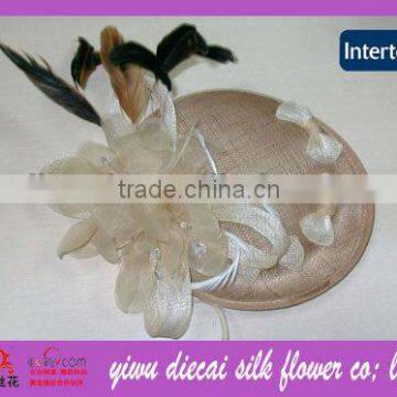 2013 lady's new wholesale flower/feather decorated sinamay church hair ornament