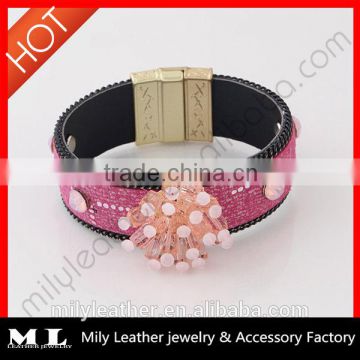 2014 Wholesale Leather rhinestone bracelet China Top 10 Fashion Jewelry Manufacture with supreme quality MLB 020