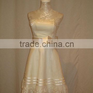 Ivory Beaded Lace Bridesmaid Dress with Bow on Waist BM0023