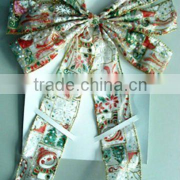 HOT SALE Large Indoor / Outdoor Decorative Wired Gold Trim Edge Organdie Ribbon Fabric Christmas Bow Tie