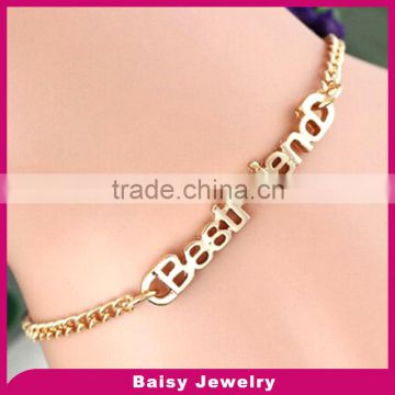 best selling custom laser cut gold plated stainless steel alphabet bracelet