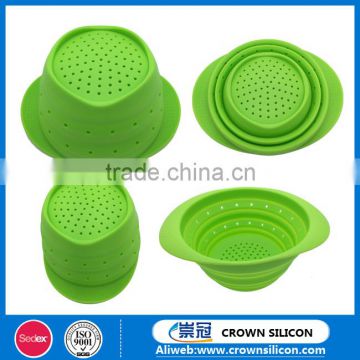 Food grade material unbreakable kitchenware collapsible silicone colander
