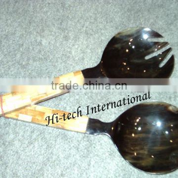 Hand Crafted Buffalo Horn Spoons,Buffalo Horn Salad Servers,Large Spoons,Salad Serving Spoon,Serving Spoon and Fork