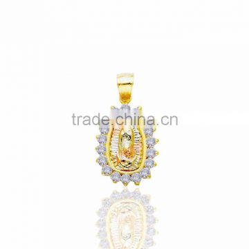 three tone plated mother mary pendant with cz