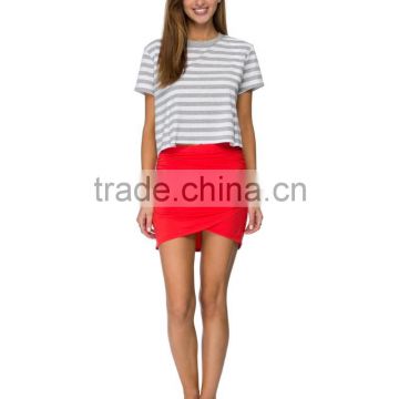 stripe loose Ultra short women tshirt