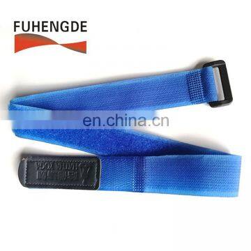 Blue hook and loop straps plastic buckle cinch strapping with patch custom