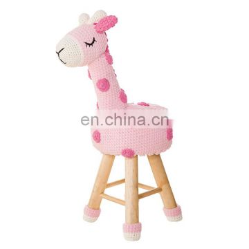 Yarncrafts  Animal Wooden Cute Handmade Pink Giraffe Round Kitchen Helper Step Stool
