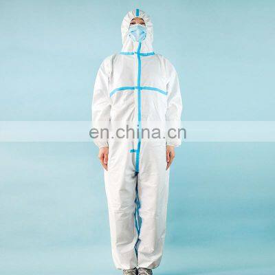 CE EN 14126 14605 13034 13982  Protective Clothing white coverall suit with blue tape