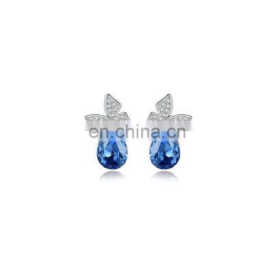 High Quality S925 Sterling Silver Fashion Crystal Jewelry Delicate Butterfly Stud Earrings