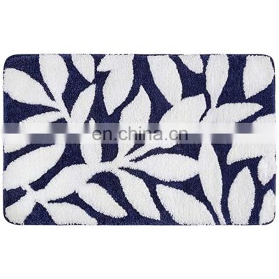 Modern leaf design microfiber bath rug non slip bath mat