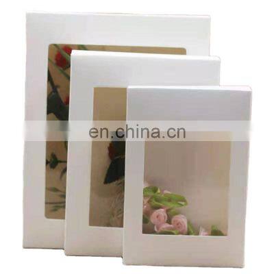 wholesale cheap window flower gift packing paper box transparent PVC window plain white paper box