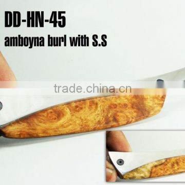 Amboyna Burl Straight Razor Scales with Stainless Steel base