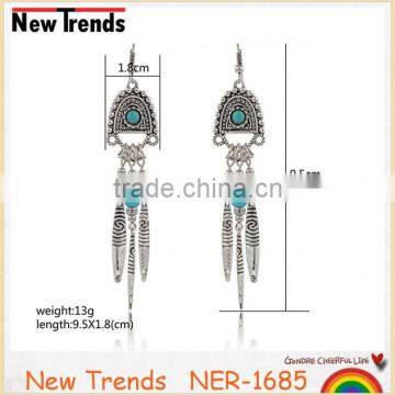 Antique silver tuqruoise bead fringe earrings high quality