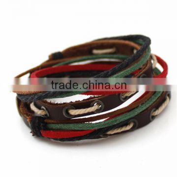 Leather Rope Bronze Button Bracelet Color Multicolor Handmade Bracelet