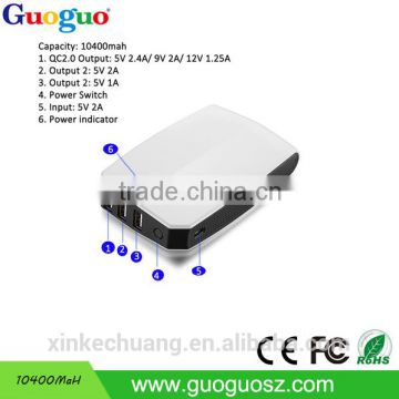 2016 QC 2.0 quick charger hot sale 3 USB power bank 10400MAH, traveling portable mobile powebank, quick charging USB