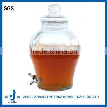 Glass Drinking Jar with Plastic Plating Silver Tap and Glass lid