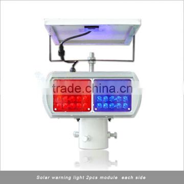 Dual sides blue red module LED flashing light traffic solar warning light