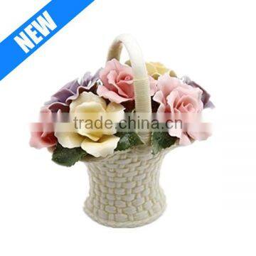 Porcelain Rose Flower Basket Figurine, 4-3/8-Inch