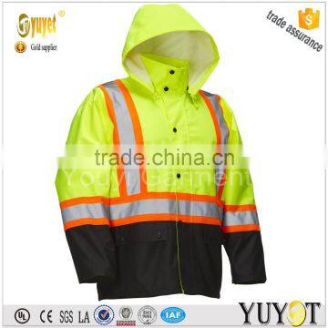 DOUBLE COLOUR SAFETY RAIN JACKET WITH SNAP-OFF HOOD