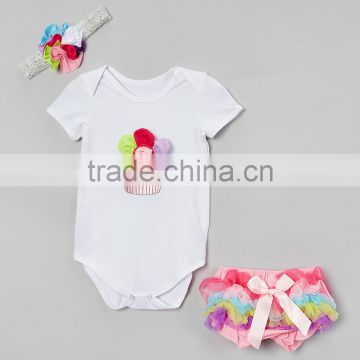2016 Summer Infant Bodysuit Set 3pcs Toddler Clothing Sets With Floral Cupcake Fancy Baby Suits CS90425-30