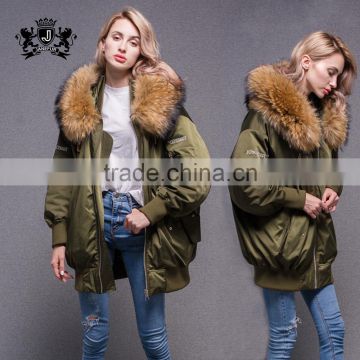 Make-To-Order Soft Raccoon Fur Collar Down For Winter Women Womens Bomber Jacket