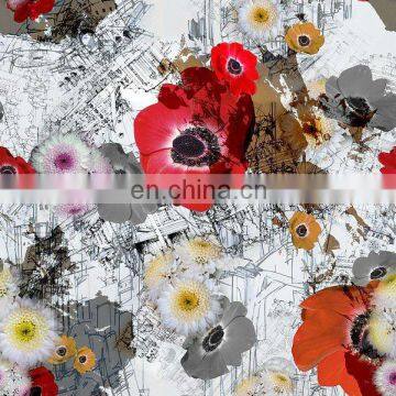 Flower design 100% polyester digital printed soft velvet sofa fabric